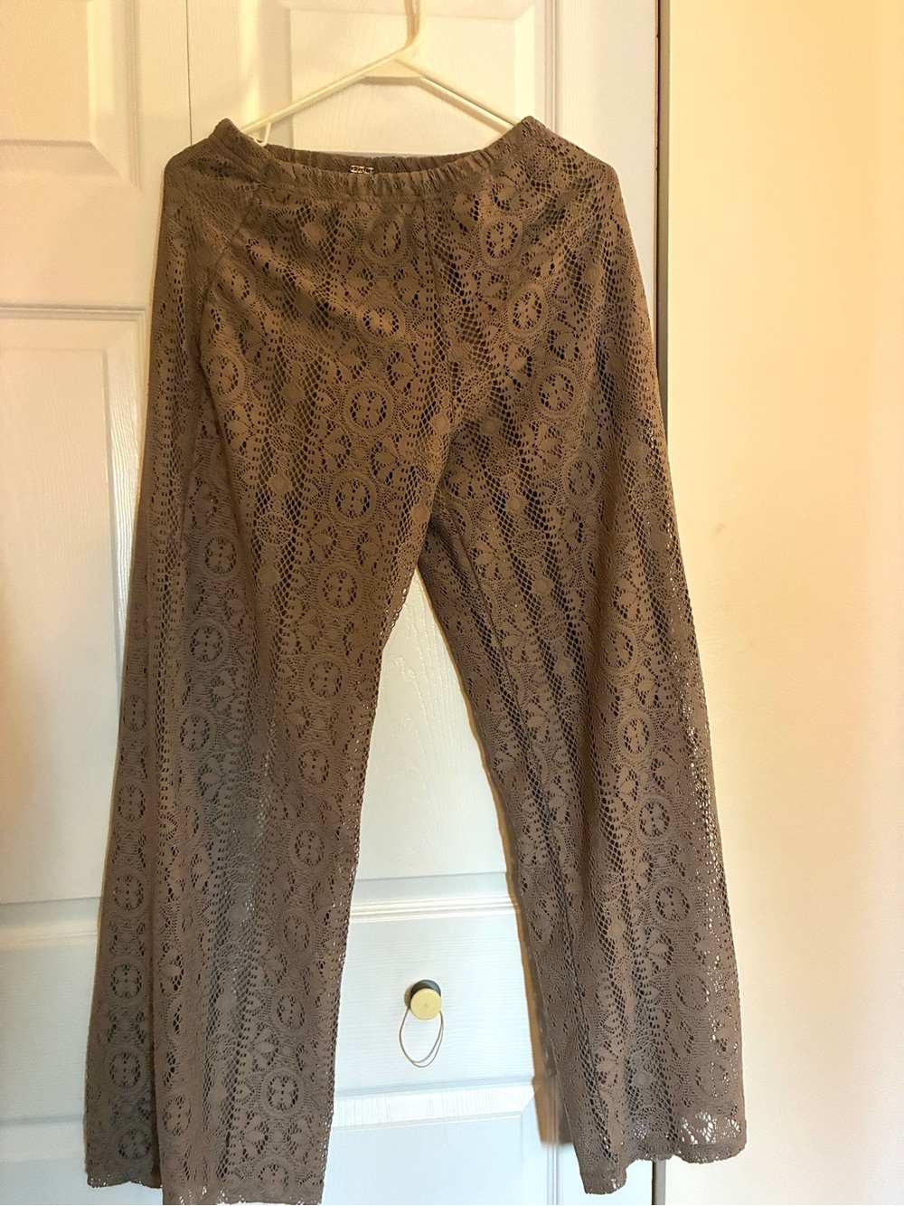 Lace Crochet Wide Leg Pants in Taupe